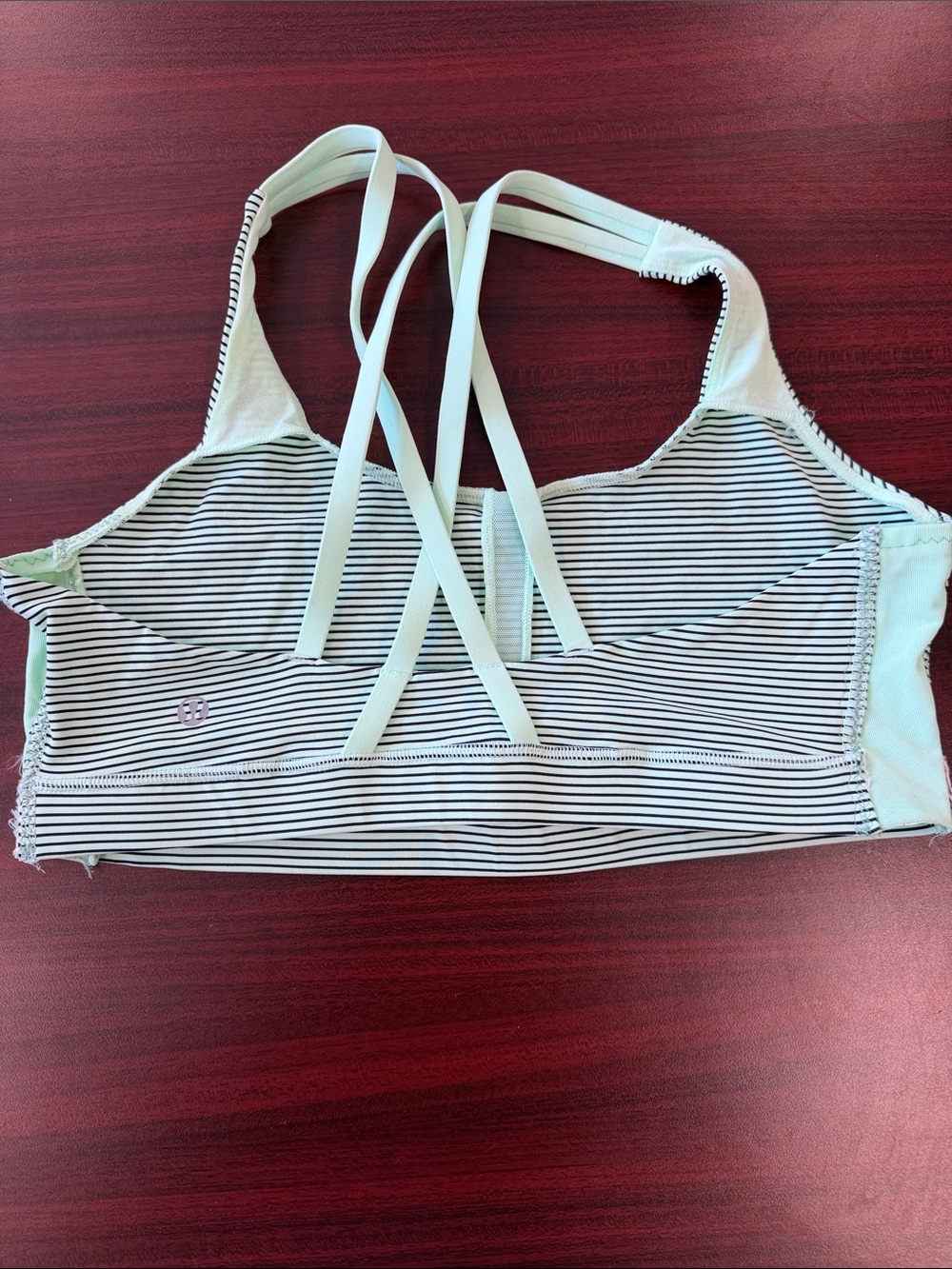 lululemon athletica Mint & Black Striped Cross-Back Sports Bra